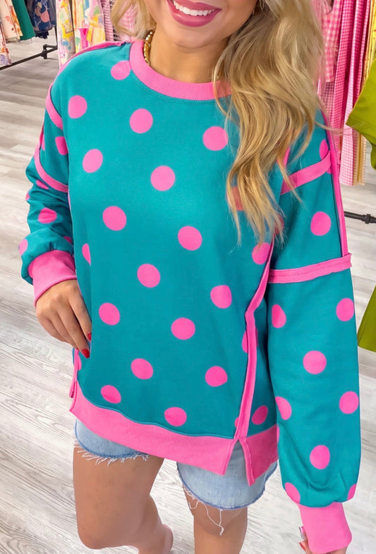 Teal & Pink Polka Dot Sweater