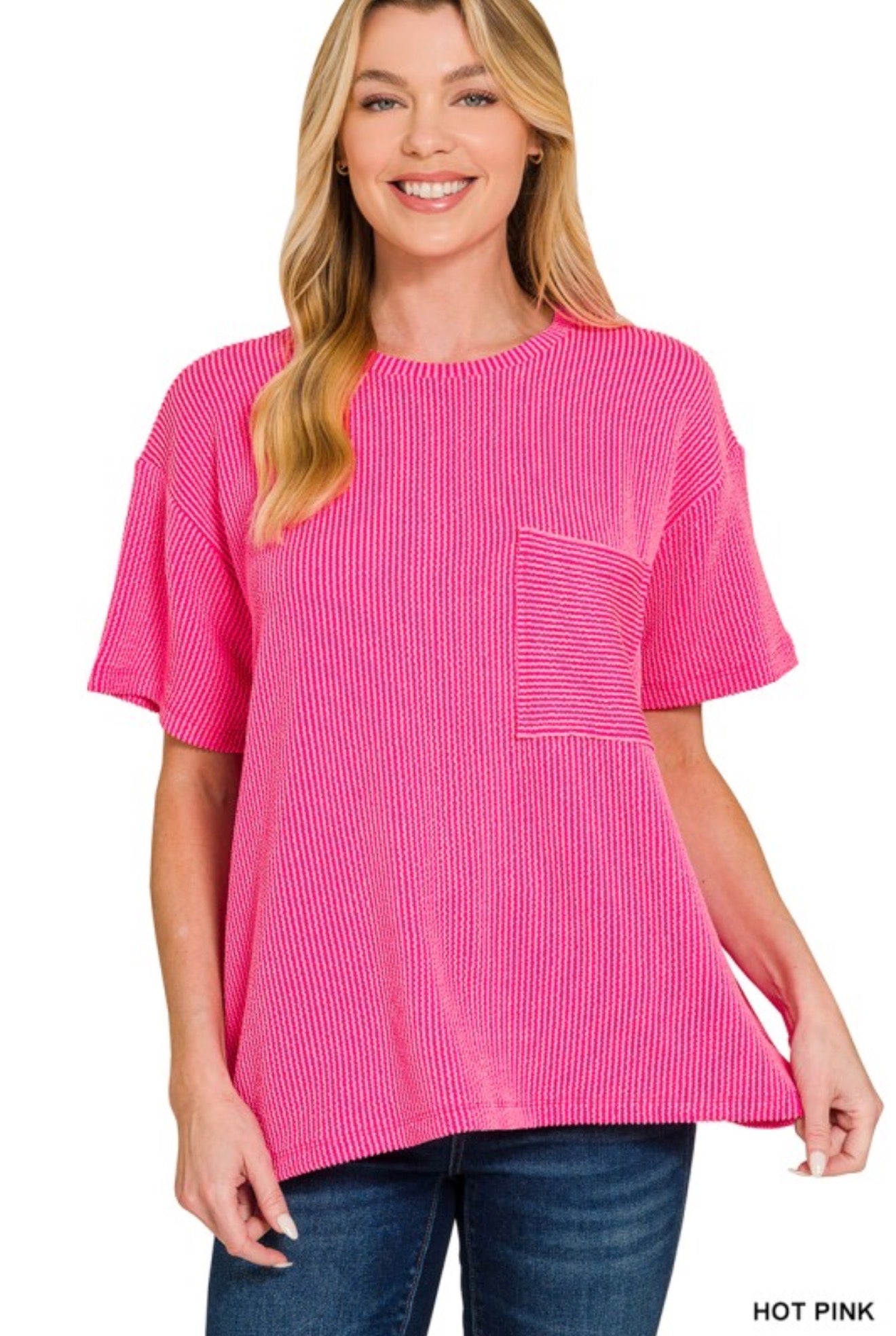 Pink Oversized Ribbed Top