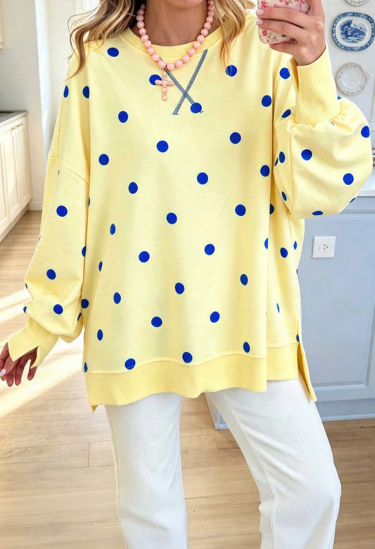 Yellow & Blue Polka Dot Sweatshirt