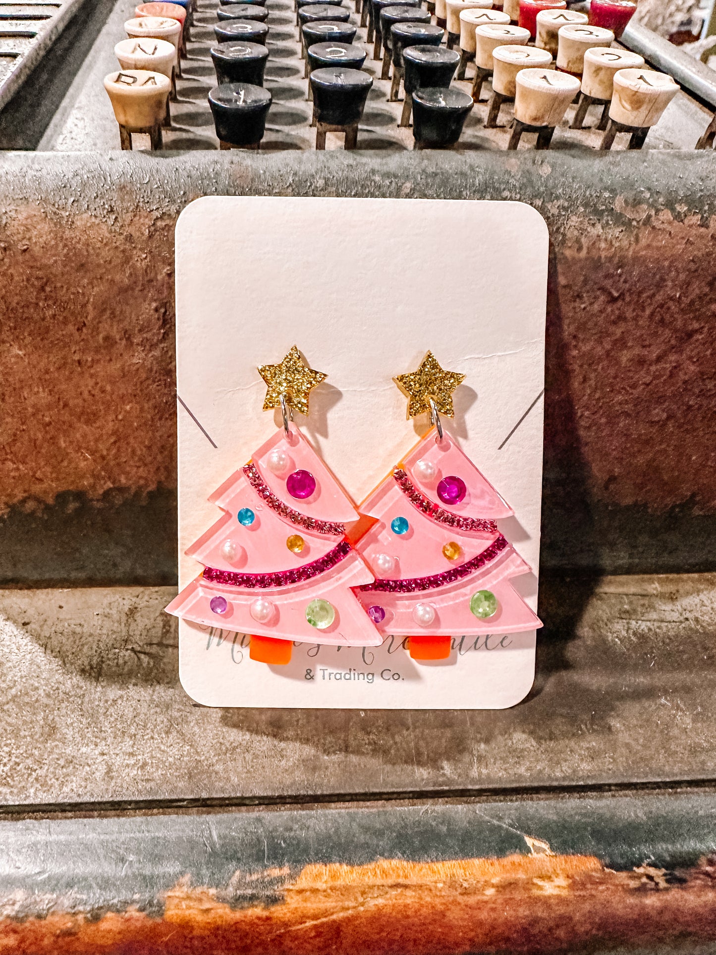 Pink Christmas Tree earrings