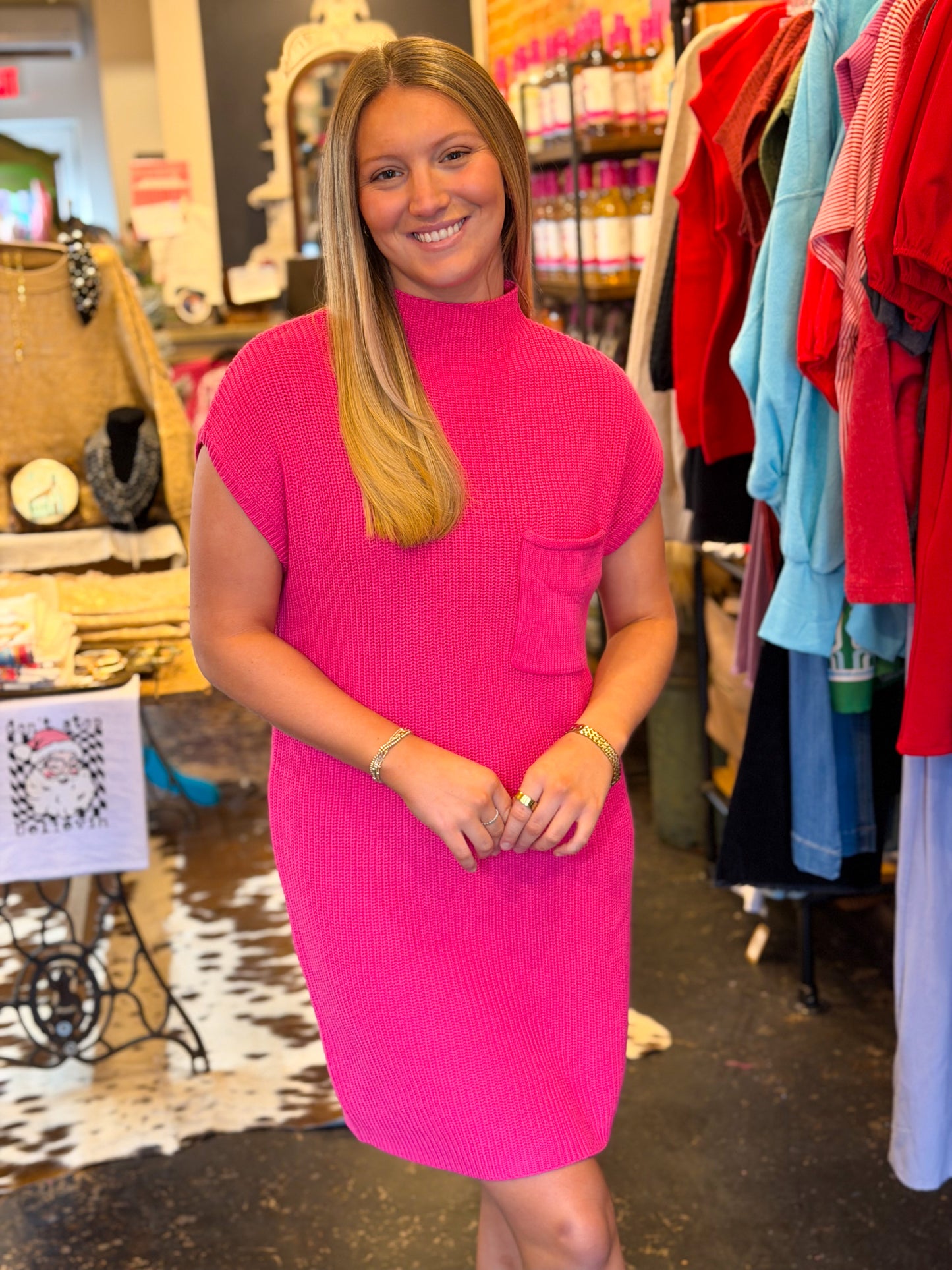 Sutton Sweater Dress (Hot Pink)