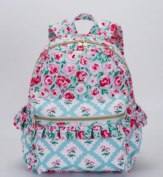 Pink Floral Ruffle Backpack
