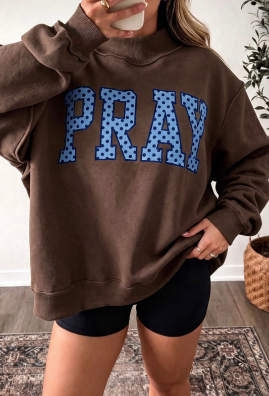 Brown Pray Mock Neck Sweatshirt