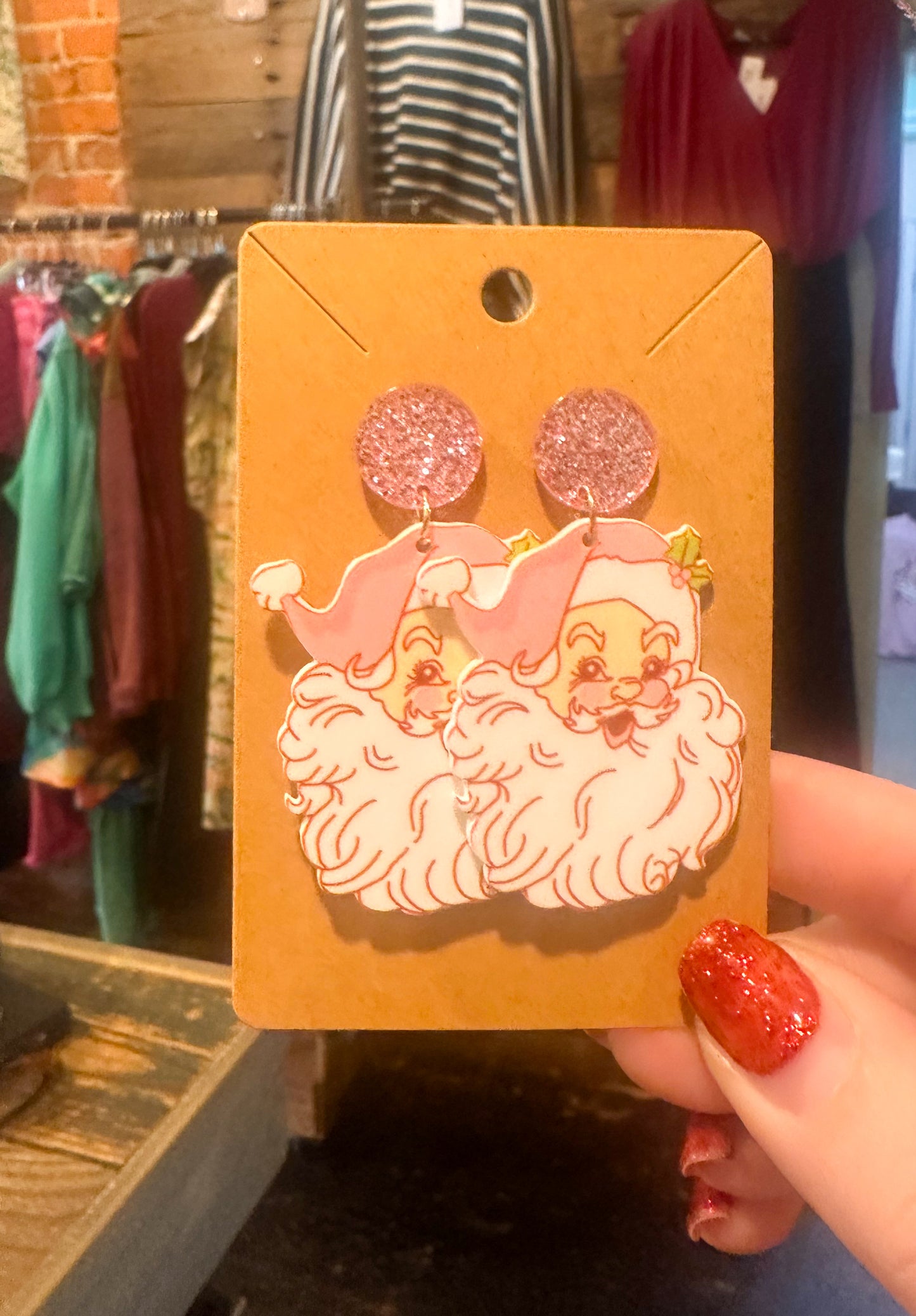 Pink Retro Santa Earrings