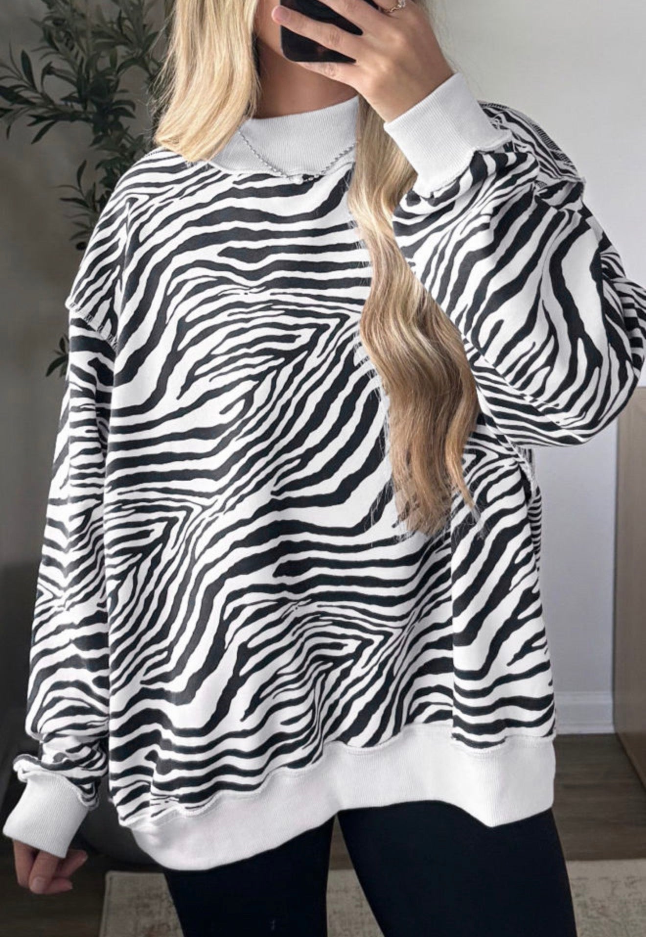 Zebra Mock Neck Sweatshirt