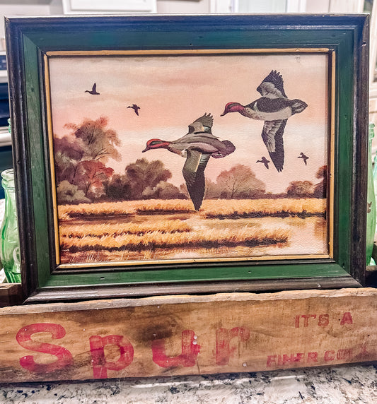 Ducks in Flight Vintage Framed Painting