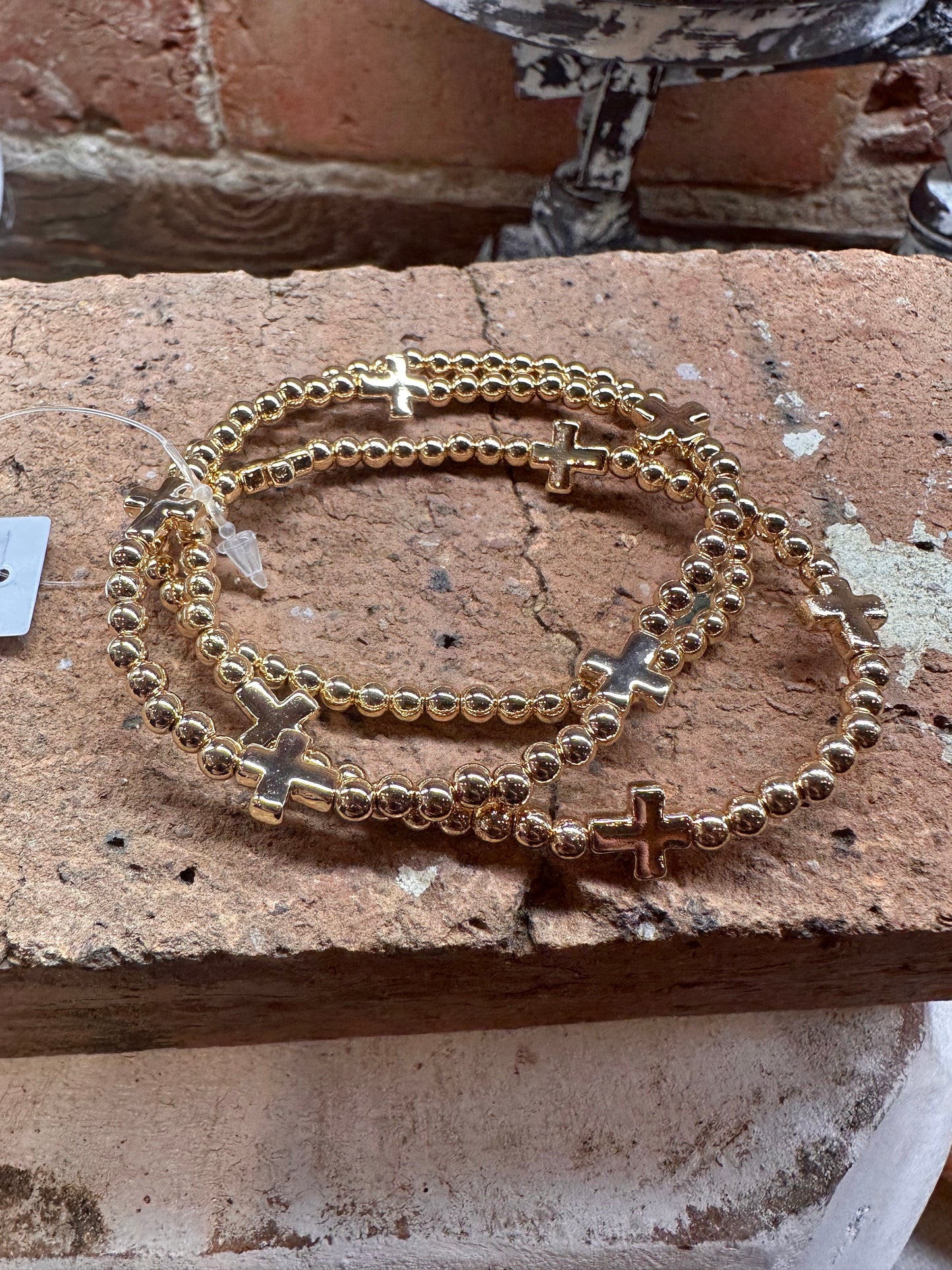 Gold Cross Stack Bracelet Set