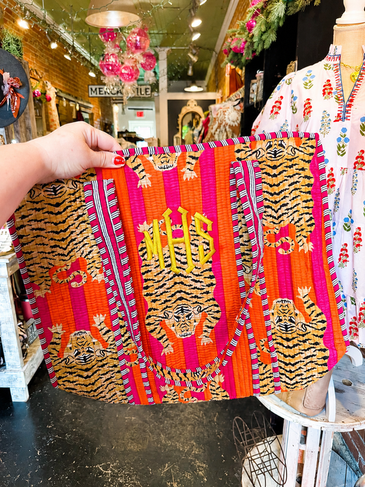 Monogram Tiger Print Tote
