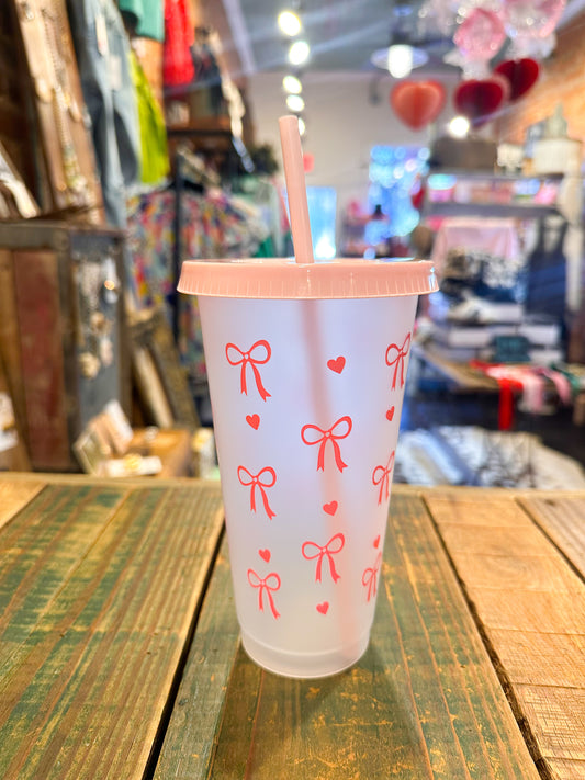 Pink Bow Straw Cups