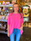 Preppy Pink Oversized Ribbed Top