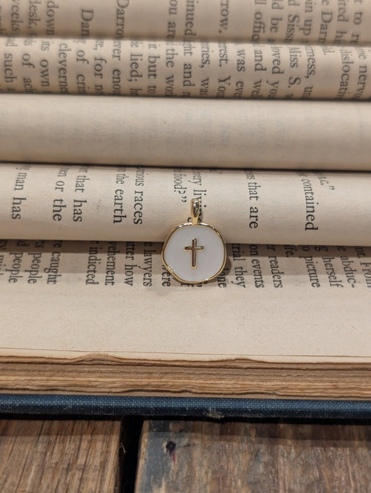White Circle Cross Charm
