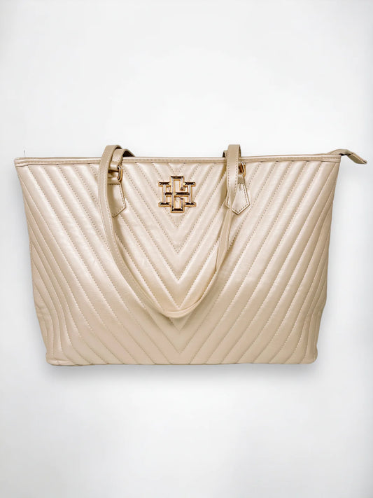 Tabitha Quilted Tote (Metallic Sand)