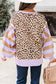 Purple Stripe Color Block Patchwork Leopard Casual Sweatshirt with Slits