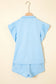 Beau Blue Striped Detail Flutter Sleeve Zipped Collar Short Set