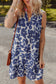 Blue Floral Sleeveless Colorblock Notched V Neck Mini Dress
