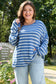 Sky Blue Stripe Drop Shoulder O Neck Plus Size Sweater