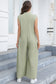 Half Button Wide Leg Jumpsuit with Pockets