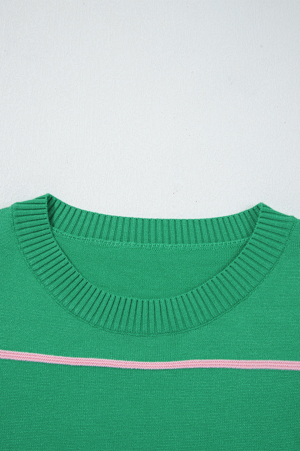 Green Colorblock Striped Half Sleeve Drop Shoulder Sweater