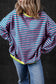 Green Stripe Oversized Contrast Trim Pullover Sweatshirt