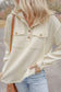 Apricot Textured Buttoned Neckline Side Pockets Hoodie