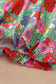 Multicolour Plus Size Floral Print Ruffle V Neck Bubble Sleeve Blouse