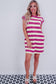 Rose Stripe Cap Sleeve Pocketed Shift T-shirt Dress