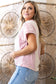 Pink Corded Knit Color Block Pocketed Crew Neck T Shirt