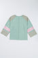 Clearly Aqua Plaid Floral Peace Heart Graphic Wide Long Sleeve Top