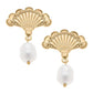 Brigitte French Fan & Pearl Drop Earrings in Worn Gold