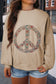 Pale Khaki Floral Peace Sign Graphic Washed Terry Plus Size Sweatshirt