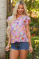Pink Flutter Sleeve V Neck Floral Top