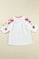 White Floral Embroidered Ricrac Puff Sleeve Textured Blouse