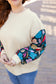 White Floral Patchwork Sleeve Textured Plus Size Pullover Top