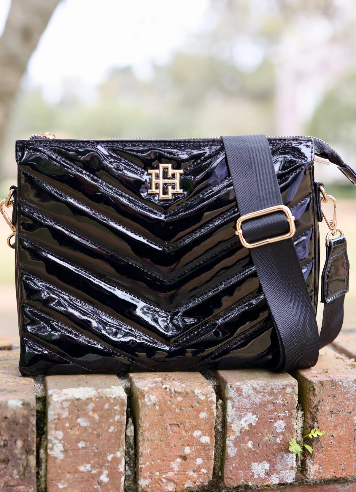 Caroline Hill Ariana Crossbody (Black Patent)