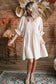 White Textured Ruffled Puff Sleeve Loose Dress