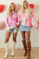 Pink Bow Knot Two Tone Checkered Crew Neck Sweater