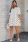 White Bowtie Pattern Textured Puff Half Sleeve Loose Mini Dress