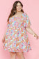 Multicolour Floral Puff Sleeve Square Neck Plus Babydoll Dress