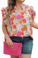 Multicolour Plus Floral Notched Neck Ruffle Sleeve Blouse