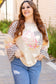 Beige Plaid Floral Peace Heart Graphic Wide Long Sleeve Top