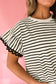 Black Stripe Scallop Lace Trim Ruffle Short Sleeves Crewneck Top