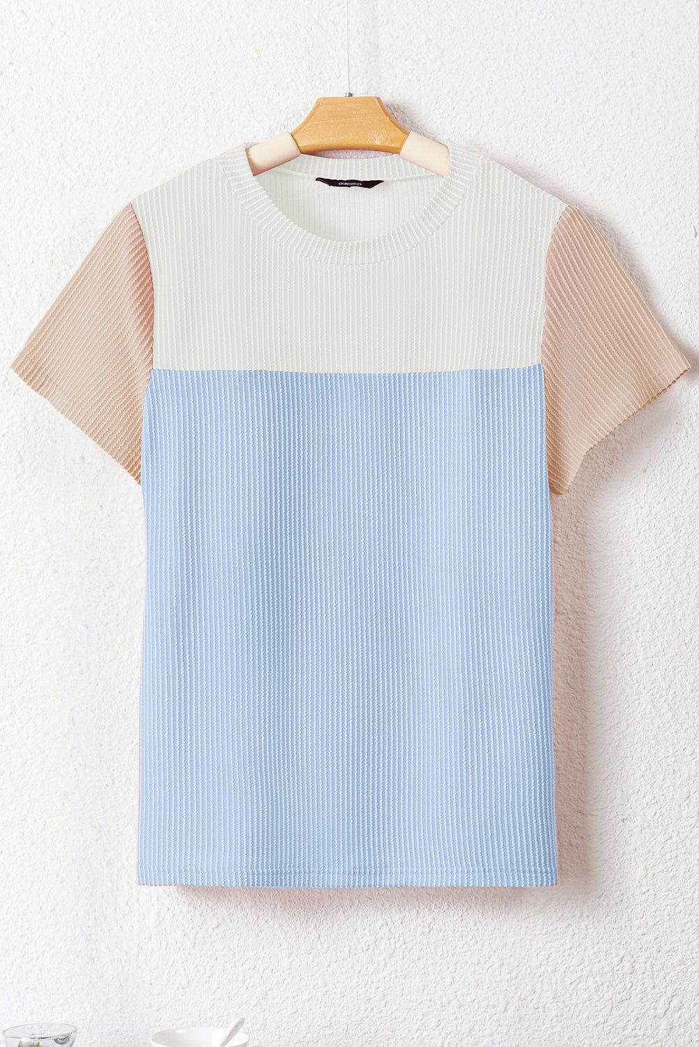 Light Blue Rib Textured Colorblock T Shirt