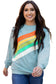 Beau Blue Rainbow Colorblock Striped Pullover Sweatshirt