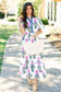 White Floral Puff Short Sleeve V Neck High Waist Maxi Dress