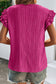 Rose Red Textured Ruffled Sleeve V Neck Top