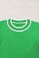 Bright Green Edge Piping Ruffled Sleeve Round Neck Knit T Shirt