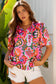 Rose Summer Plant Print Lace up V Neck Short Sleeve Blouse