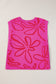 Bright Pink Button Sides Sleeveless Floral Knitted Top