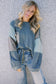 Dusk Blue Colorblock Stitching Patchwork Buttoned Long Sleeve Top