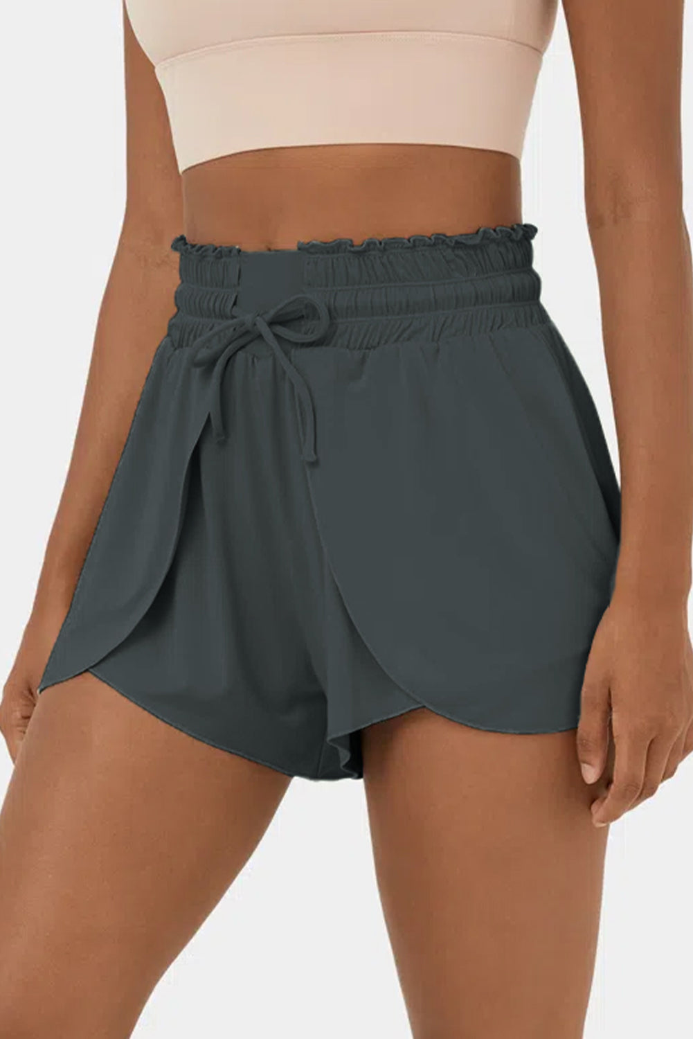 Dark Grey Frilly High Waist Petal Wrap Swim Shorts